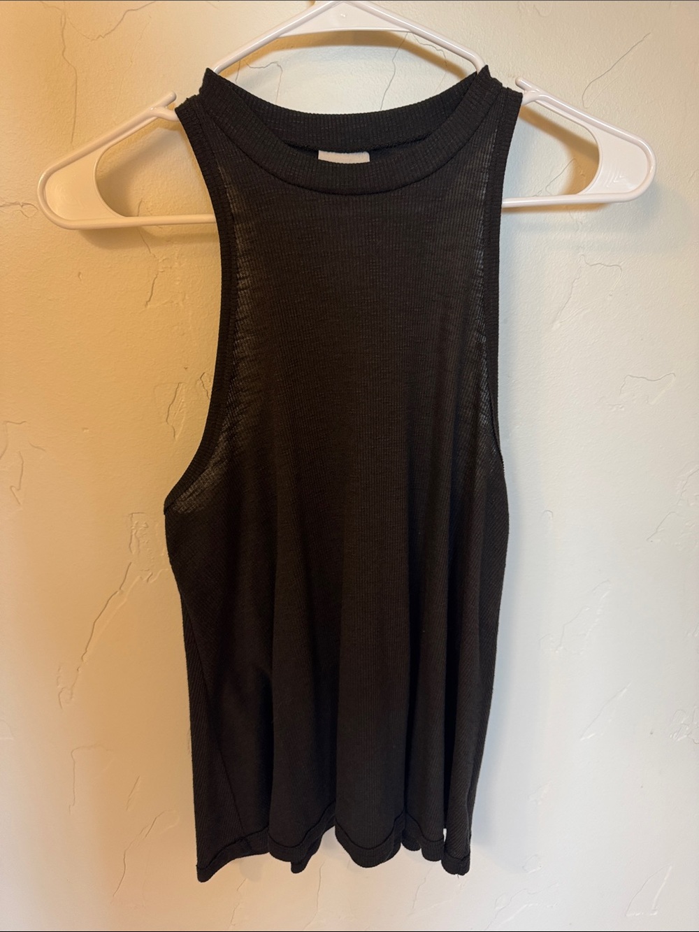 Free People Black Ribbed High-Neck Tank